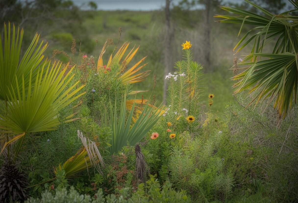 Florida Native Plants: A Guide to Sustainable Landscaping in the Sunshine State 1 A variety of Florida native plants including palmetto, wildflowers, and greenery in a natural outdoor setting.