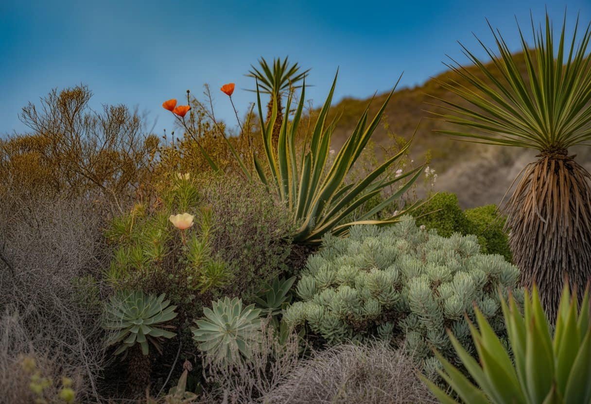 San Diego Native Plants: A Guide to Sustainable Landscaping for Southern California Homes 1 A collection of native San Diego plants including shrubs, succulents, and wildflowers in a sunny outdoor setting.