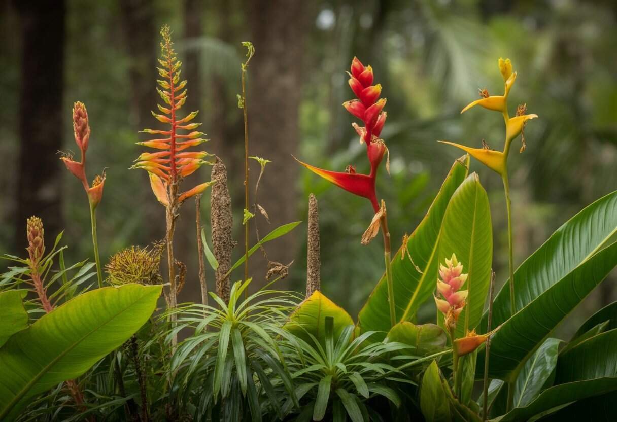 Rare Native Hawaiian Plants: Preserving Endangered Species in the Pacific Archipelago 3 A close-up view of rare native Hawaiian plants with colorful flowers and green leaves in a forest setting.
